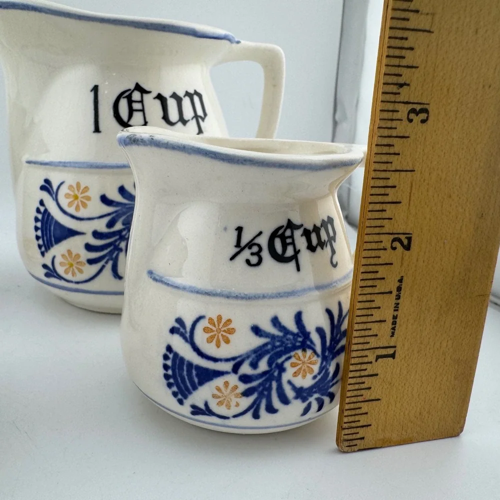 Heritage by Royal Sealy Ceramic White & Blue Ceramic Pitcher Measuring Cup Set